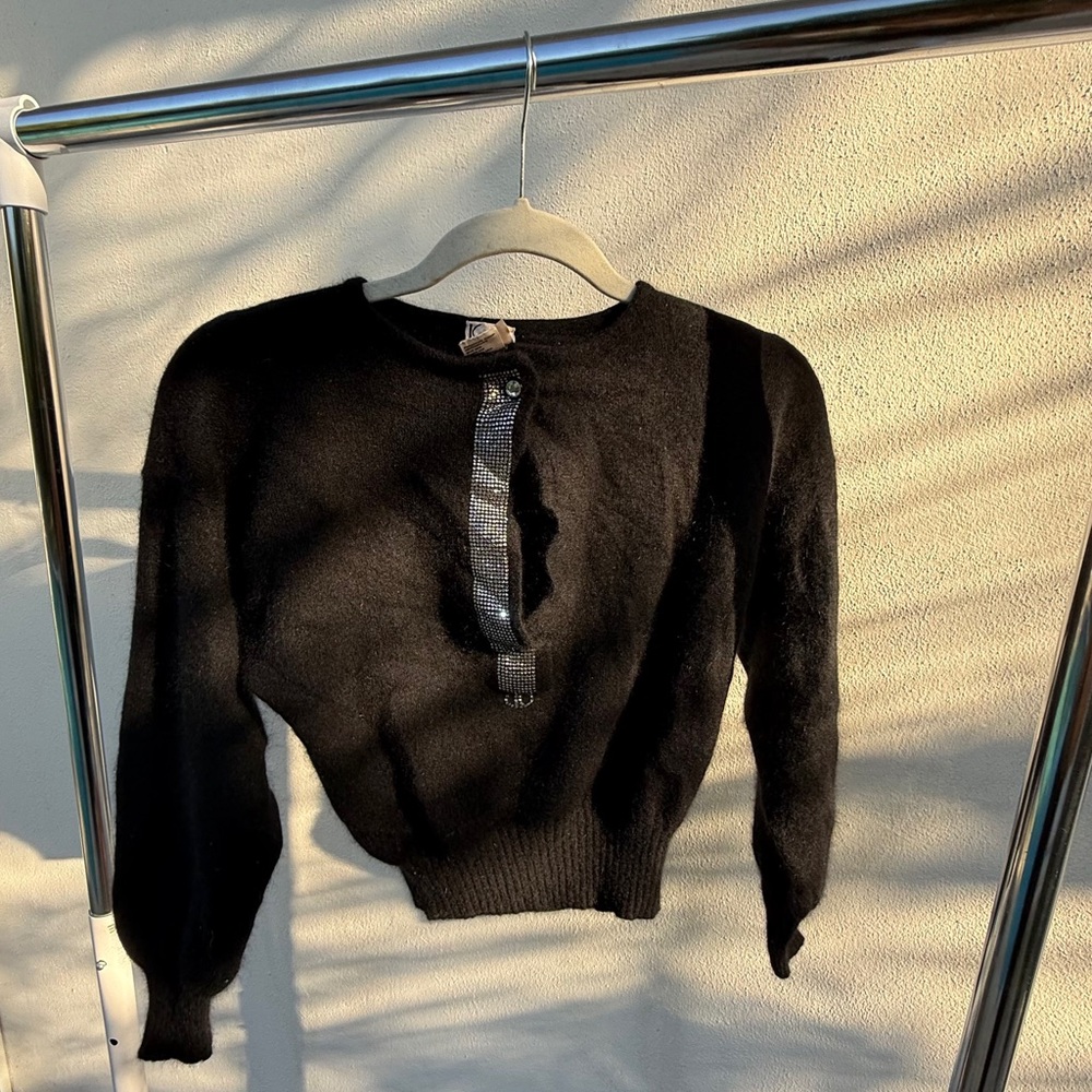 EURO Krizia Maglia Charcoal Grey Wool & Angora Rhinestone Sweater Size 38 Small